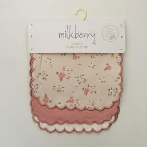 NEW 3 Burp Cloths for Baby Rayon Pretty Floral & Solid Detail Edge | Milkberry